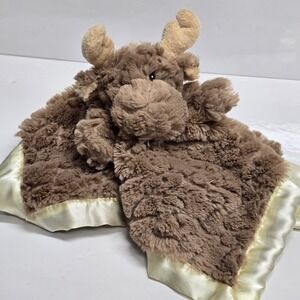 Mary Meyer Marshmallow Moose Lovey Security Blanket Brown Satin Woodland Boho
